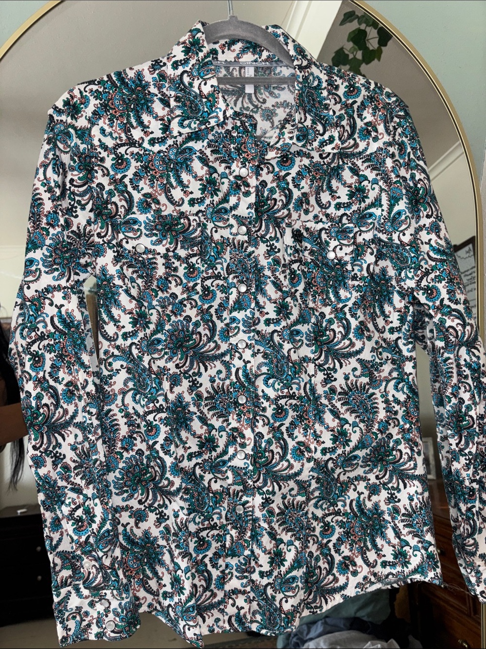 Cinch White Teal Paisley Button-Down western Shirt - Picture 1 of 2